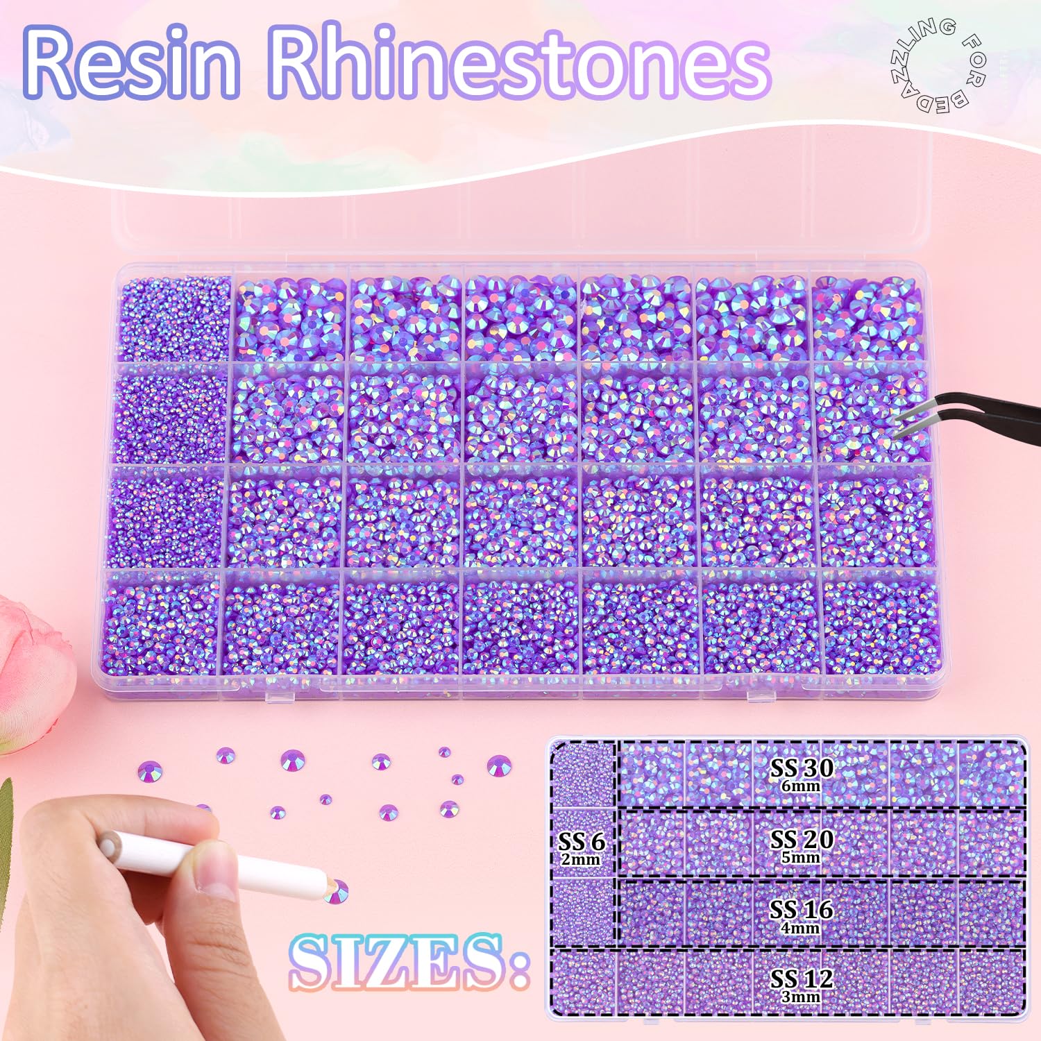 30000Pcs Resin Rhinestones for Bedazzling with 3Pcs B7000 Jewelry Glue, Dark Purple AB Flatback Gems Rhinestones for Crafting, Clothing Tumblers Mugs Shoes Fabric Decor Nail Art-Velvo Beauty