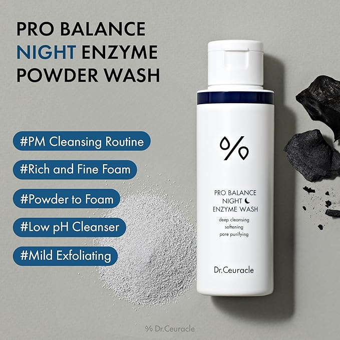 Dr.Ceuracle Pro Balance Enzyme Powder Face Wash - Korean Day and Night Natural Enzyme Powder Face Wash for Deep Pore Cleansing, Sebum Removing, pH Skin Balancing Care (Night Wash)-Velvo Beauty