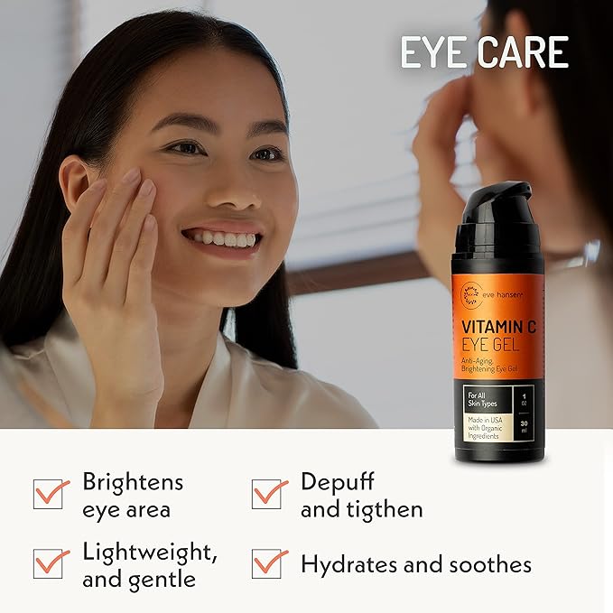 Eve Hansen Vitamin C Eye Gel - Under Eye Cream for Dark Circles and Puffiness - Anti-Aging Eye Repair Cream with Hyaluronic Acid - Under Eye Treatment for All Skin Types - Eye Brightening Cream - 1 oz-Velvo Beauty
