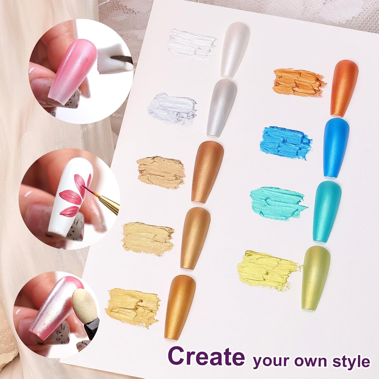 Gradient Painting Gel, 9 Colors Ombre Gel Nail Polish Gold Silver Blue Metallic Effect Sponging for Pigment Pat Aura Nails, French Manicure Soak of UV Home Salon Satin Metal-Velvo Beauty