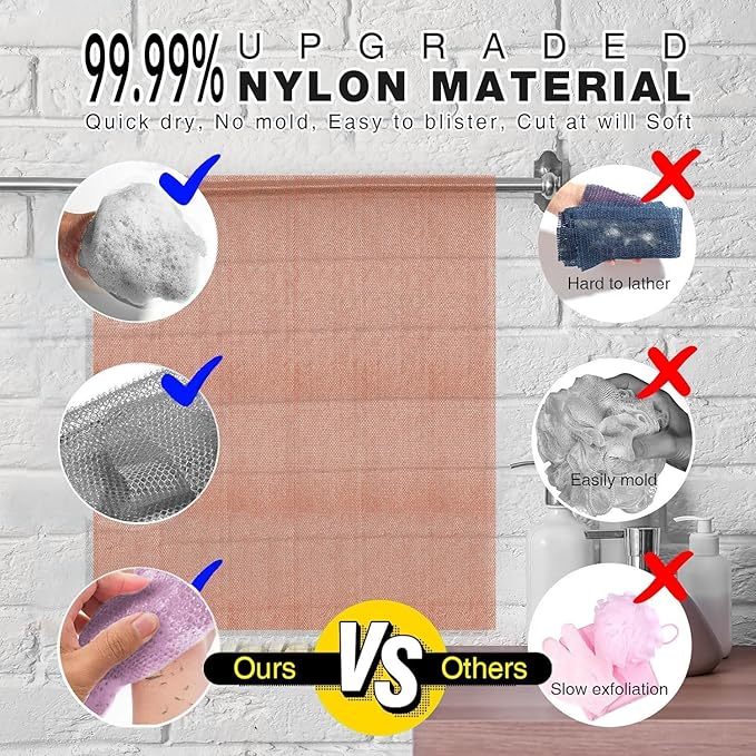 UJFQBH 3 Pieces African exfoliating net African Net Long Net Bath Sponge Exfoliating Shower Body Scrubber Back Scrubber Skin Smoother,Great for Daily Use (Purple、Gray、Brown)-Velvo Beauty
