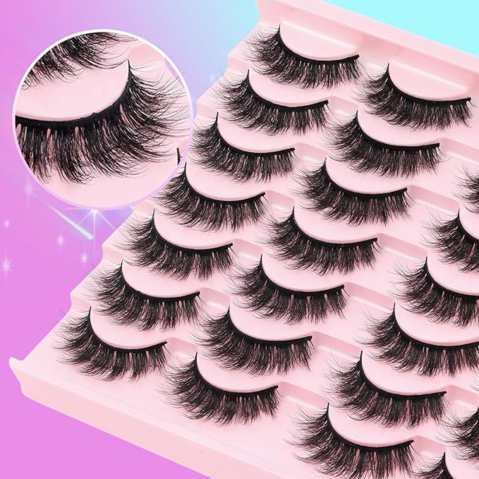 Losha Lashes Fluffy False Eyelashes 5D Volume Eye Lashes 14 Pairs Vegan Fake Eyelashes Soft Faux Mink Lashes Pack (Thrives Only)-Velvo Beauty