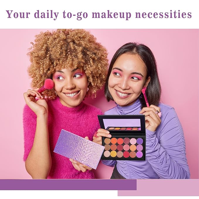 Lolalet 2 Pack Magnetic Makeup Palettes, Empty Magnetic Palette with Mirror for Eyeshadow Lip Color Blush Powder Highlighter Contour - Black&Pink-Velvo Beauty