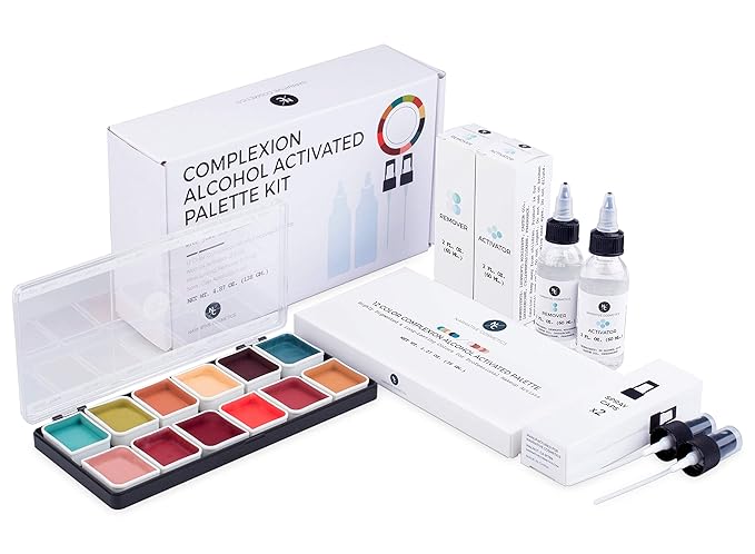 Complexion Alcohol-Activated Palette, Activator, and Remover Kit, Professional SFX Makeup Set-Velvo Beauty