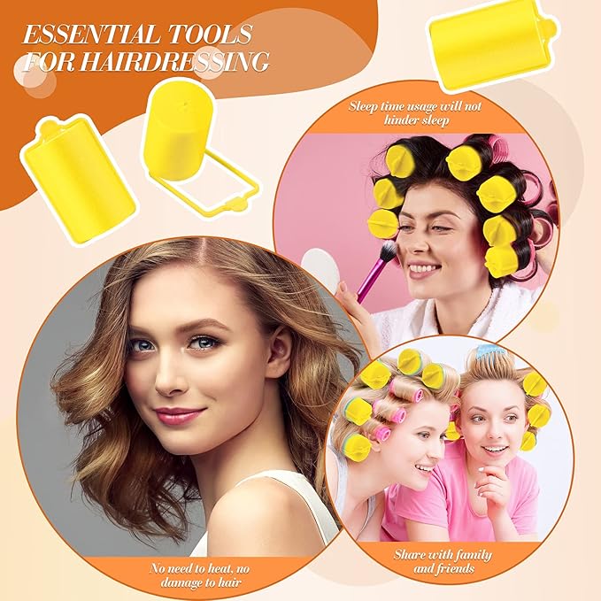 Geyoga 18 Pieces Sponge Hair Rollers Large Soft Foam Hair Styling Curlers Large Size Hairdressing Curlers for Women(1.4 x 2.6 Inches,Yellow)-Velvo Beauty