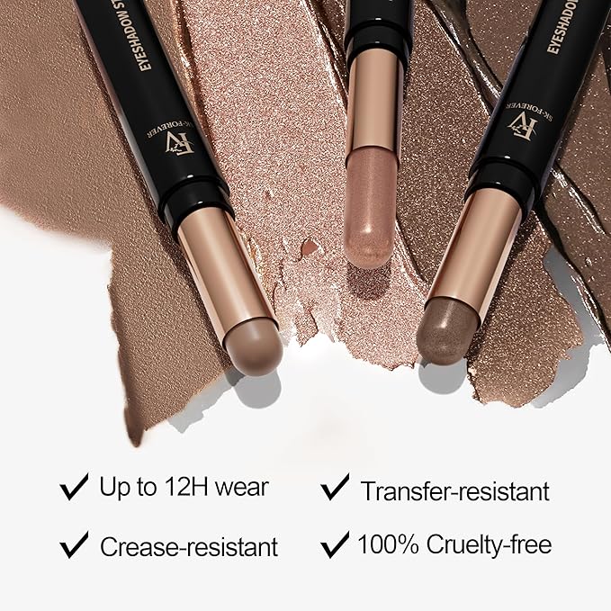 FV Waterproof Eyeshadow Stick Duo,Long-Lasting Cream Eye Shadow Makeup Sets, High Pigmented Eyeshadow Pencil with Shimmer Finish, Natural Look (Golden & Champagne)-Velvo Beauty