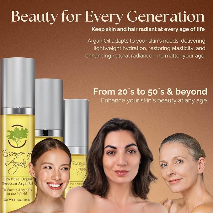 Essence of Argan 100% Pure Moroccan Organic Argan Oil - Natural EcoCert Oil that Nourishes and Conditions Your Skin, Hair and Nails (50ml/1.7oz)-Velvo Beauty