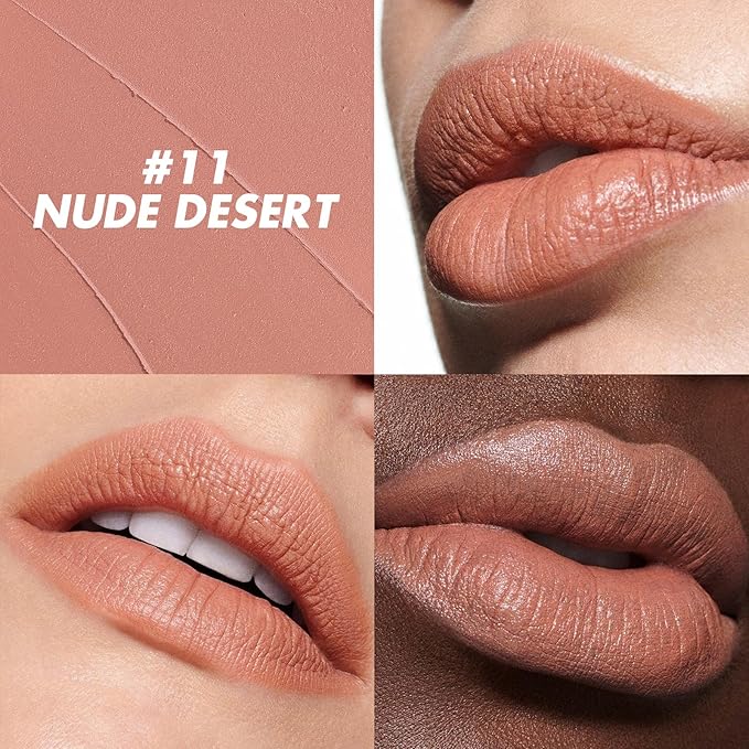FOCALLURE Ultra Chic Matte Lipstick,Rich Vitamin E Lip Crayon,Lightweight Matte Color without Drying or Fading,Long Lasting Waterproof Lips Makeup,NUDE DESERT-Velvo Beauty