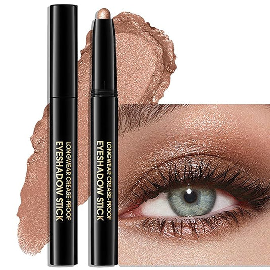 Eyeshadow Stick Waterproof Cream Eye Shadow Pencil Long-Lasting Crease-Proof Shimmer Glitter Eyeshadow Crayon Smooth High Pigmented Highlighter Neutral Eye Shadow Liner Makeup, 1 CARAMEL-Velvo Beauty