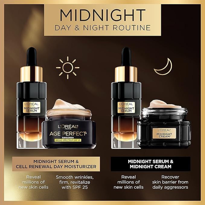 L'Oreal Paris Age Perfect Anti-Aging Midnight Face Serum, Reduce Wrinkles 1oz + Eye Cream Sample-Velvo Beauty