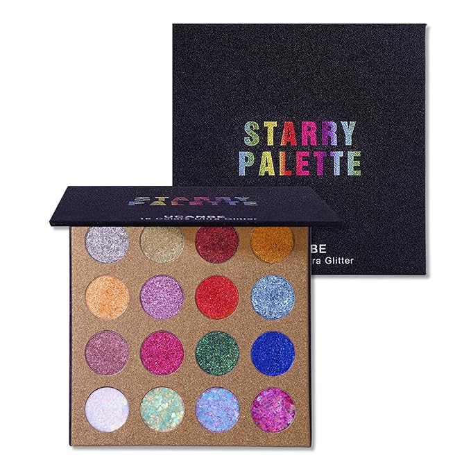 UCANBE Pro Glitter Eyeshadow Palette - Professional 16 Colors - Chunky & Fine Pressed Glitter Eye Shadow Powder Makeup Pallet Highly Pigmented Ultra Shimmer for Face Body-Velvo Beauty