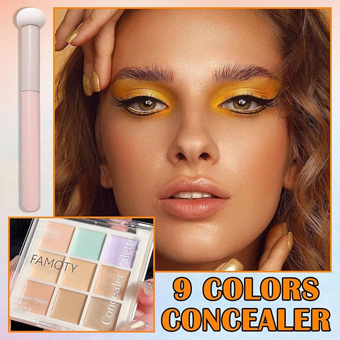 9 Colors Corrector Concealer Palette,Correcting Concealer Cream Makeup Contour Palette Conceals for Dark Circles and Blemish,Contouring Liquid Foundation Highlighting Makeup Kit with Brush-Velvo Beauty