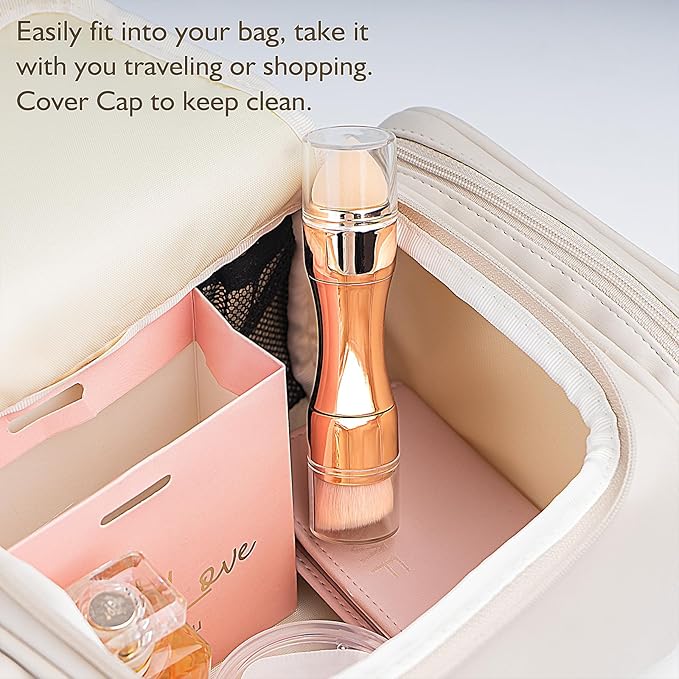 kullder 4 in 1 Makeup Brush Travel Makeup Brushes Blend Sponge, Eyebrow, Eyeshadow & Blush Brushes for Foundation Concealer Double Ended Makeup Brush with Powder Puff Women Ideal Gifts-Velvo Beauty
