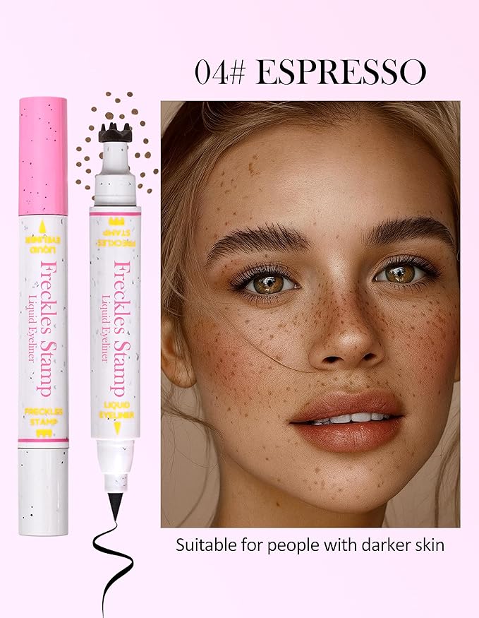 Erinde Waterproof Freckle Stamp Pen, Dual Ended Fake Freckle & Black Liquid Eyeliner, Long Lasting Quick Dry Faux Freckles Stamp Freck Pen for Natural Sunkissed Makeup, 04 Espresso-Velvo Beauty