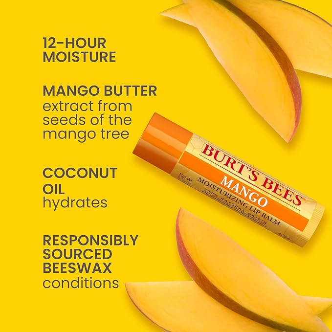 Burt's Bees Lip Balm - Pink Grapefruit, Mango, Coconut & Pear, and Pomegranate Pack, Lip Moisturizer With Beeswax, Tint-Free, Natural Origin Conditioning Lip Treatment, 4 Tubes, 0.15 oz.-Velvo Beauty