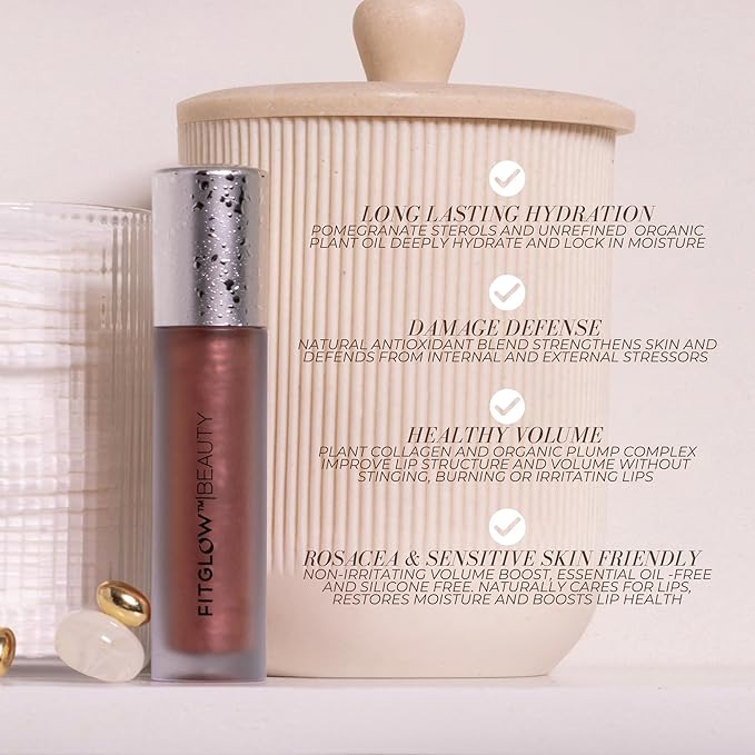 FITGLOW Beauty Lip Colour Serum | Hydrating Lip Gloss | Plumping Anti-Aging Lip Treatment | Natural Shine with Pomegranate Sterols & Collagen | Buildable Color for Dry Chapped Lips | Beach Glow - 10g-Velvo Beauty