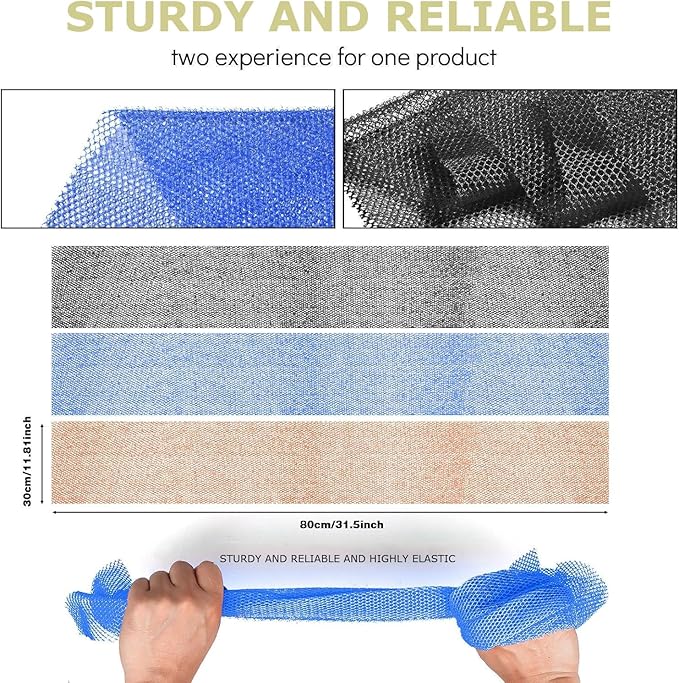 3 Pieces African Bath Sponge African Net Long Net Bath Sponge Exfoliating Shower Body Scrubber Back Scrubber Skin Smoother,Great for Daily Use (Black、Blue、Brown)-Velvo Beauty