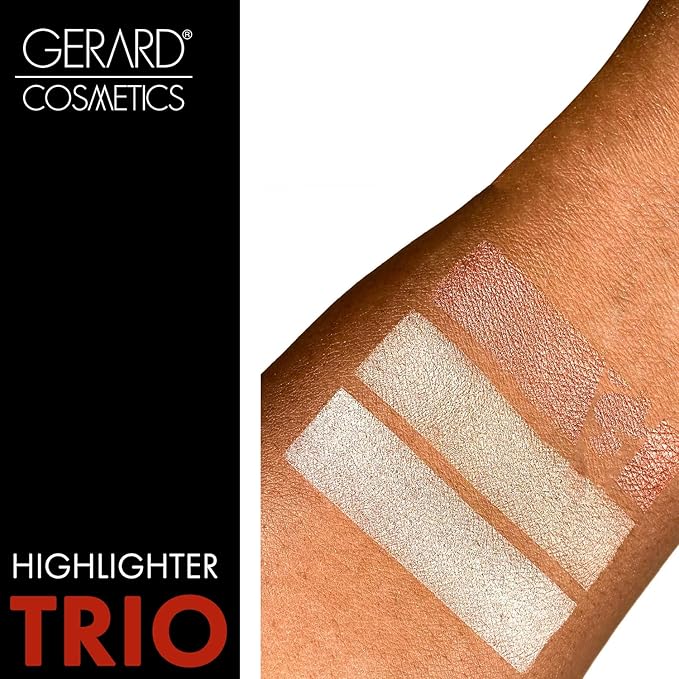 Makeup Highlighter Palette Trio (Starstruck) by Gerard Cosmetics | Vegan Powder Highlighter Makeup Palette with Three Luminous Shades | Cruelty Free and Made in the USA-Velvo Beauty