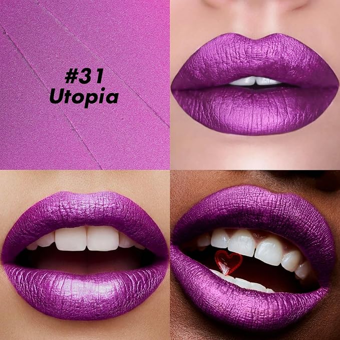 FOCALLURE Ultra Chic Metallic Lipstick,Rich Vitamin E Lip Crayon,Lightweight Shinning Color without Drying or Fading,Long Lasting Lips Makeup,#31 Utopia-Velvo Beauty