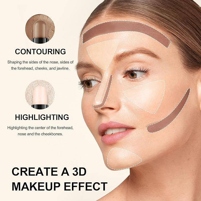 FV Cream Contour Stick, 2-in-1 Face Shaping Stick for Highlighting & Contouring, Bronzer Stick,Long Lasting & Waterproof,Non-Sticky Highlighter Makeup Pen for Light/Medium Skin Tones, 0.26oz (7.5g)-Velvo Beauty