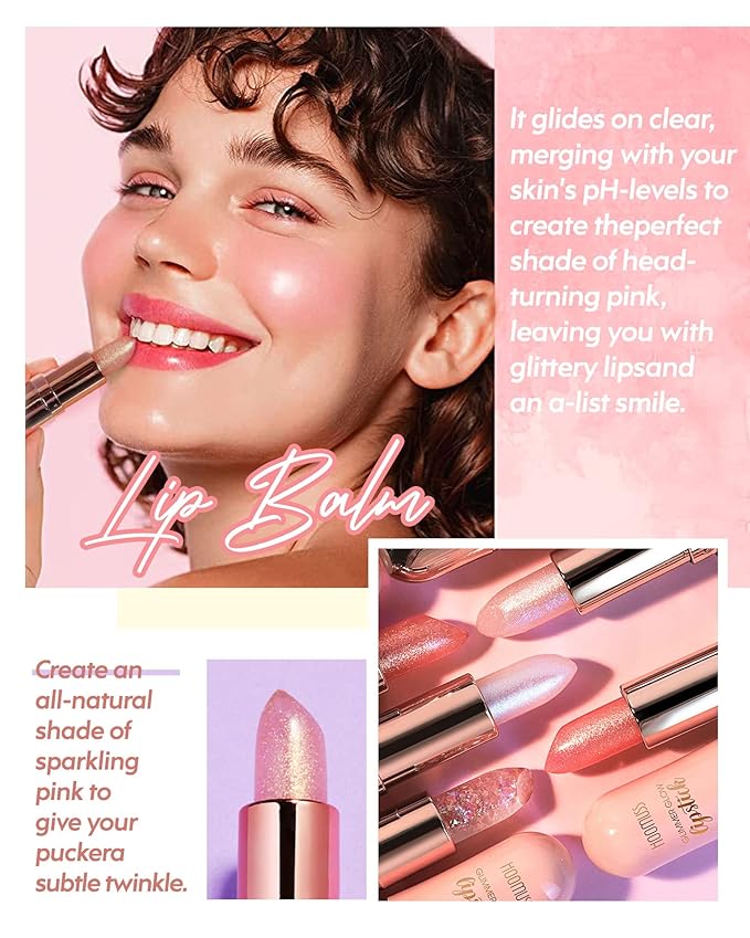 Glimmer Balm, Tinted Lip Balm Long Lasting PH Lipstick, Color Changing Lipstick Natural Chapstick, Glitter Pink Shade Lipstick (Pearl)-Velvo Beauty