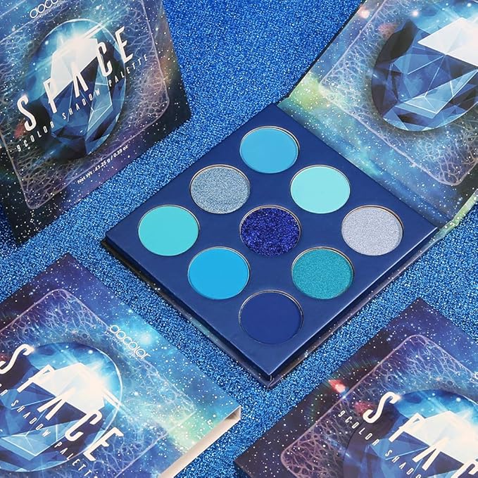 docolor Eyeshadow Palette 9 Colors Blue Eyeshadow Gemstone Shadow Palette Highly Pigmented Mattes Shimmers Smokey Glitter Cream Colorful Powder Blendable Long Lasting Waterproof Makeup Palette-Velvo Beauty