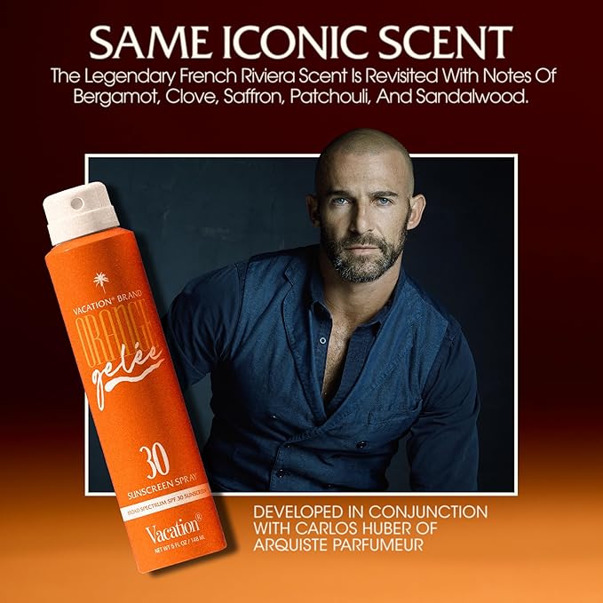 Vacation Orange Gelée SPF 30 Sunscreen Spray Oil & Air Freshener Bundle, Tanning Oil with SPF, Suntan Lotion Spray, Transparent on All Skin Tones, Dermatologist-Tested, Vegan, 5 Fl. Oz.-Velvo Beauty