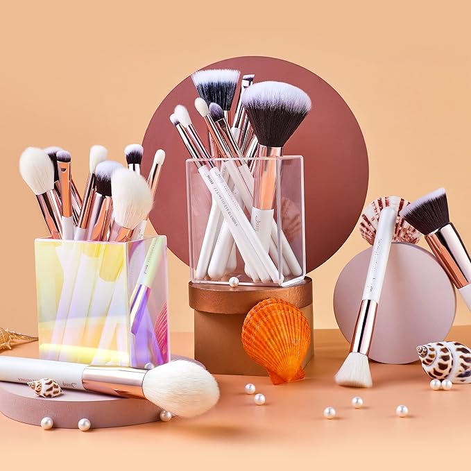 Jessup Brand 25pcs Professional Makeup Brush set Beauty Cosmetic Foundation Power Blushes eyelashes Lipstick Natural-Synthetic Hair Brushes set (Pearl White/Rose Gold)-Velvo Beauty
