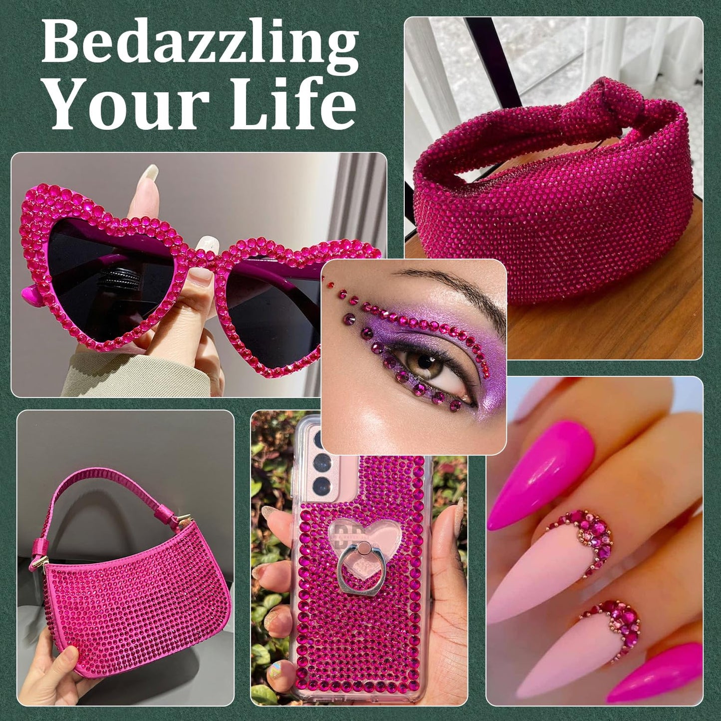 Resin Rhinestones for Crafting with B7000 Jewelry Glue, 2 Boxes Hot Pink Flatback Crystals with 3Pcs 10ml Glue for Bedazzling Crafts DIY Nail Art Makeup,Non Hotfix Gems for Clothing Shoes-Velvo Beauty