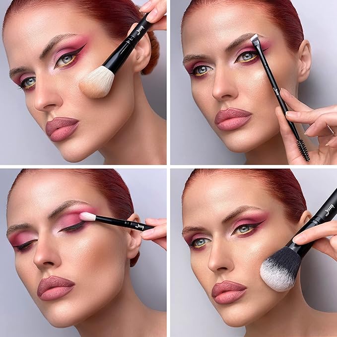 Jessup Makeup Brush Set 10pcs Black Make up Brushes Set Professional with Natural Synthetic Hair for Foundation Blending Blush Concealer Eyeshadow Eyebrow Eyeliner, T323-Velvo Beauty