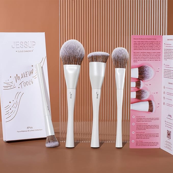 Jessup Make up Brushes 4pcs Face Makeup Brushes Set for Foundation Concealer Blush Contour Powder Highlighter, Pearl White T344-Velvo Beauty