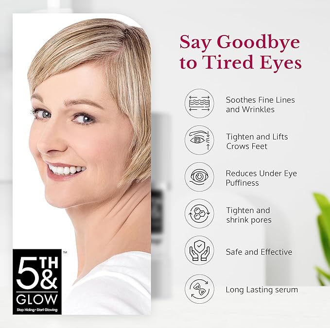 5th & Glow Cyabags Line Smoother, Instant Eye Puffiness Reducer, Reduce Fine Lines, Wrinkles, and Under Eye Bags, 1 oz-Velvo Beauty