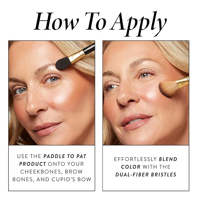LAURA GELLER NEW YORK Dual-Ended Highlighter Brush - Multipurpose Makeup Brush for Highlighter, Blush, Bronzer and More - Includes Dual-Fiber Vegan Bristles and Satin Paddle for Flawless Application-Velvo Beauty