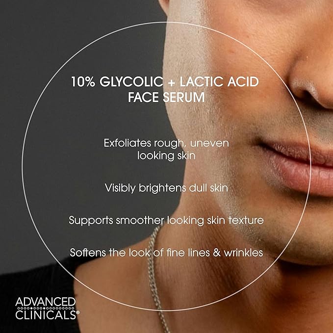 Advanced Clinicals Exfoliating 10% Glycolic Acid Serum For Face + Lactic Acid | Facial Exfoliant AHA + Salicylic Acid Serum To Improve Look Of Large Pores, Uneven Skin Tone, & Dark Spots, 1.75 FL Oz-Velvo Beauty