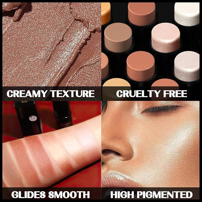 MIELIKKI 2Pcs Cream Contour Stick Makeup, Highlighter Stick and Bronzer Stick for Face Sculpting, Easy to Apply & Blend, Long Lasting, Waterproof, Matte Finish,0207-Velvo Beauty