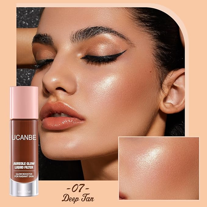 UCANBE Halo Glow Liquid Filter, Face Complexion Booster For Radiant Skin All Day Longwear, Soft-Focus Look Sodium Hyaluronate Vegan & Cruelty-Free - 0.91OZ Deep Tan-Velvo Beauty