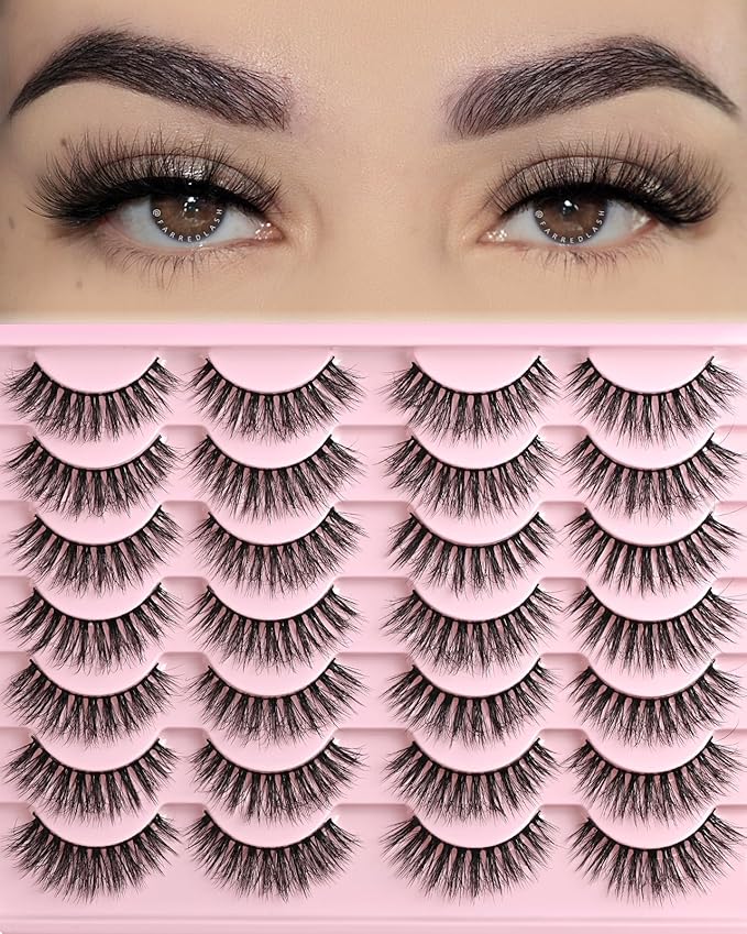 FARRED Natural Eyelashes Wispy Lashes Short False Eyelash Small Cat Eye Fake Lashes Full Pestañas Sets for MUA and Beginners Daily Makeup (F2 | 7-14mm)-Velvo Beauty