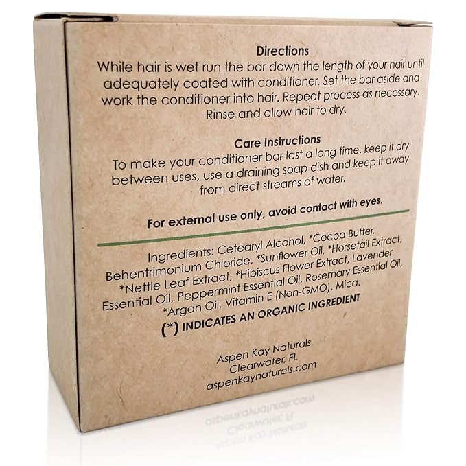 Aspen Kay Naturals Conditioner Bar, Made With Natural & Organic Ingredients, All Hair Types including frizzy hair, 2.3 Ounce Bar. (Rosemary & Peppermint)-Velvo Beauty