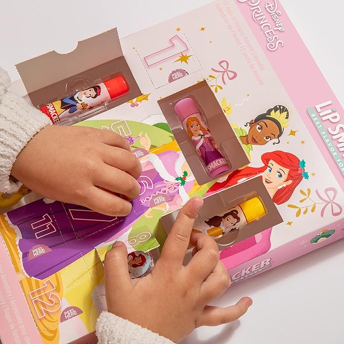 Lip Smacker Disney Princess Holiday 12 pc Advent Calendar Lip Balm & Makeup Set Girls-Velvo Beauty