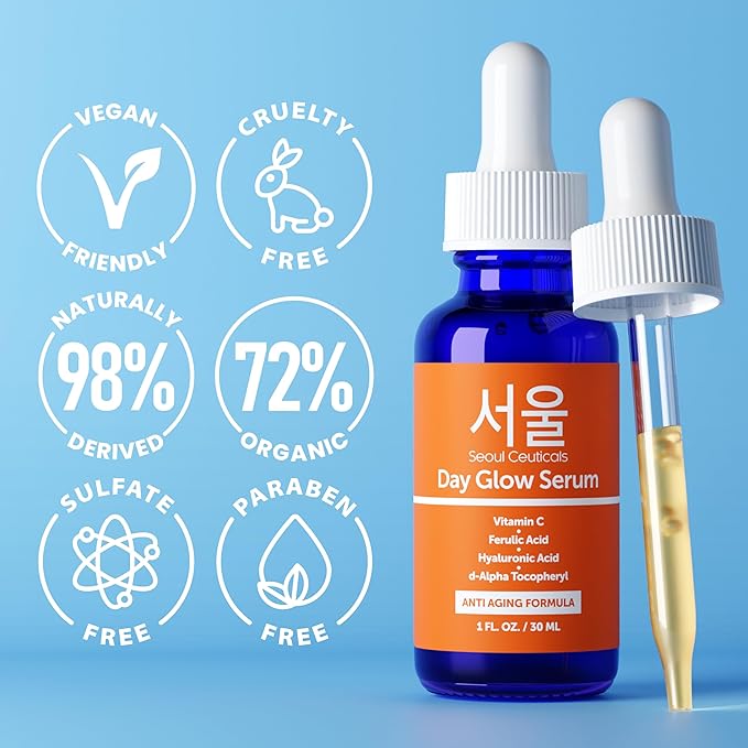 SeoulCeuticals Korean Skin Care 20% Vitamin C Hyaluronic Acid Serum + CE Ferulic Acid - Potent Anti Aging, Anti Wrinkle Korean Beauty 1oz-Velvo Beauty