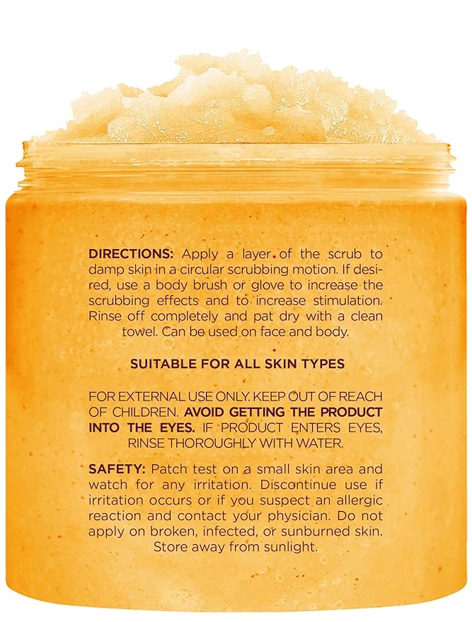 Brooklyn Botany Peach Bellini Honey Sugar Scrub for Body 10 oz – Deeply Hydrating and Gently Exfoliating Body Scrub for Women and Men – Moisturizing and Nourishing the Skin-Velvo Beauty