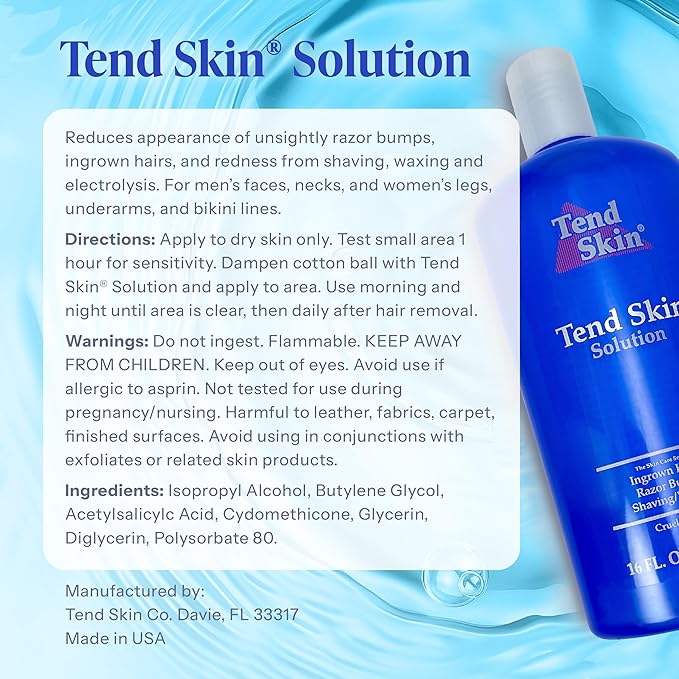 Tend Skin Razor Bump, Ingrown Hair Solution for Unsightly Razor Bumps, Ingrown Hair and Razor Burns, Post Shaving and Waxing Toner for Men and Women, Made in USA, 16 Oz-Velvo Beauty