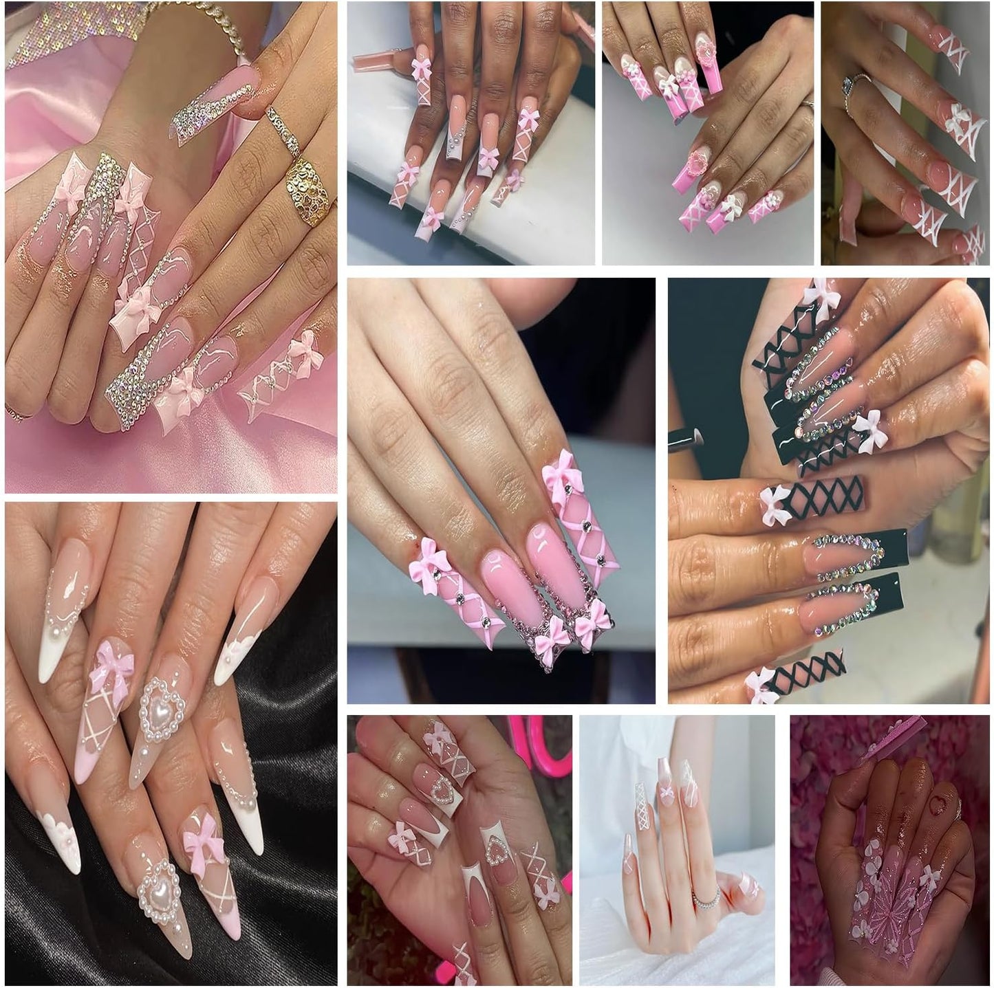 5 Sheets Ballet Bow Nail Art Stickers 5D Relief Self -Adhesive Pearl Bow Nail Decals Holographic Lace Bows Love Heart Nail Stickers French Nail Decoration for Women Manicure Supplies-Velvo Beauty