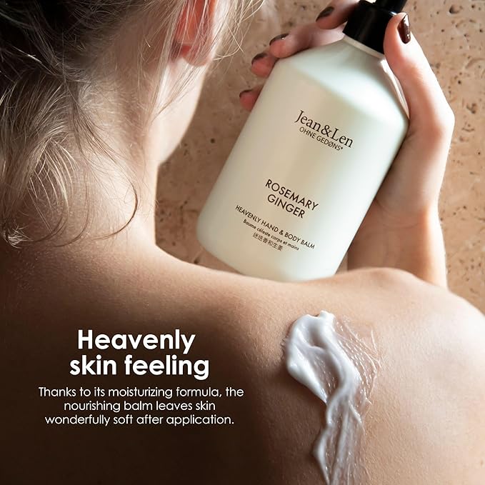 Jean & Len Heavenly Hand & Body Balm Rosemary & Ginger, for a fragrant care experience, with organic argan oil and shea butter, minimalistic bottle, without parabens & silicones, 16.91 Fl. Oz.-Velvo Beauty