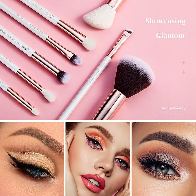 Jessup Brand 25pcs Professional Makeup Brush set Beauty Cosmetic Foundation Power Blushes eyelashes Lipstick Natural-Synthetic Hair Brushes set (Pearl White/Rose Gold)-Velvo Beauty