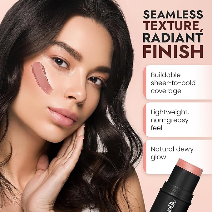 Organic Blush Tube, Rose - 100% Natural Vegan Cream Blush Sticks, Multi-Use Bronzer, & Highlighter for Lips, Cheeks & Eyes, Buildable Shimmer, Gluten-Free, Paraben-Free, Made in USA-Velvo Beauty