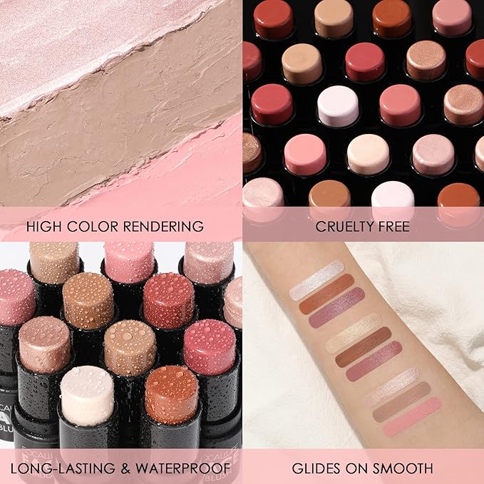 FOCALLURE 3 Pcs Cream Contour Sticks,Shades with Highlighter & Bronzer & Blush,Non-greasy Long-wear Face Contouring Pen,Easy to Sculpt the Face and Create a Lightweight Finishing Makeup,FAIR-Velvo Beauty