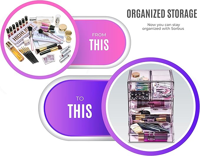 Sorbus Acrylic Makeup Organizer - Organization and Storage Case for Cosmetics Make Up & Jewelry - Big Clear Makeup Organizer for Vanity, Bathroom, College Dorm, Closet, Desk (3 Large, 4 Small Drawers)-Velvo Beauty