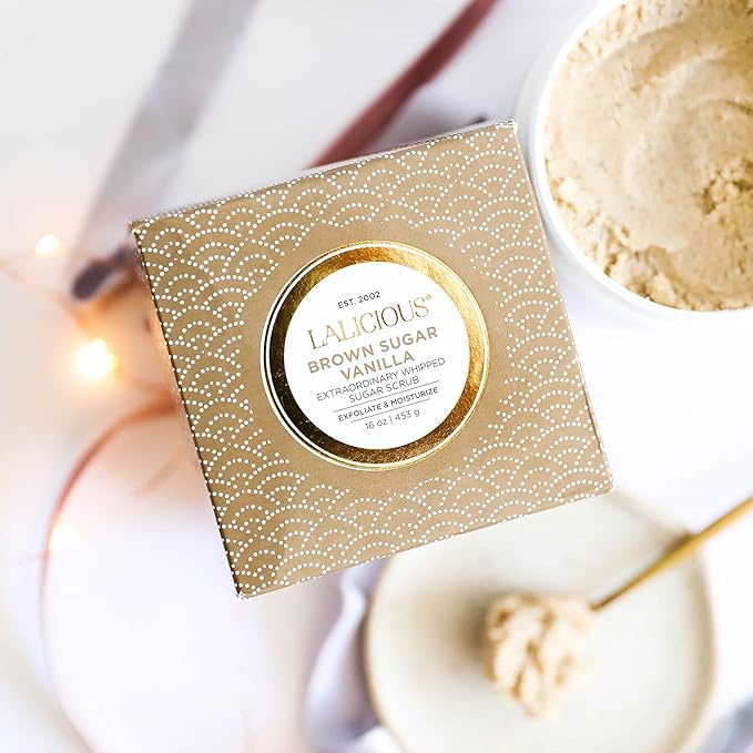 LALICIOUS Brown Sugar Vanilla Sugar Scrub, Exfoliating Body Scrub, Moisturizing Extraordinary Whipped Body Exfoliator, Gentle Exfoliating Body Scrubber Exfoliator for Radiant Skin, No Parabens - 16oz-Velvo Beauty