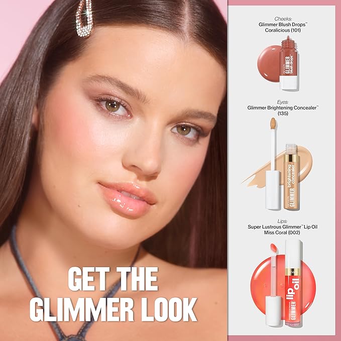 REVLON Super Lustrous Glimmer Lip Oil, Moisturizing & Tinted, Shiny Finish, Made with Plant-Based Squalane, 006 Plum Pop, 0.13 fl oz-Velvo Beauty